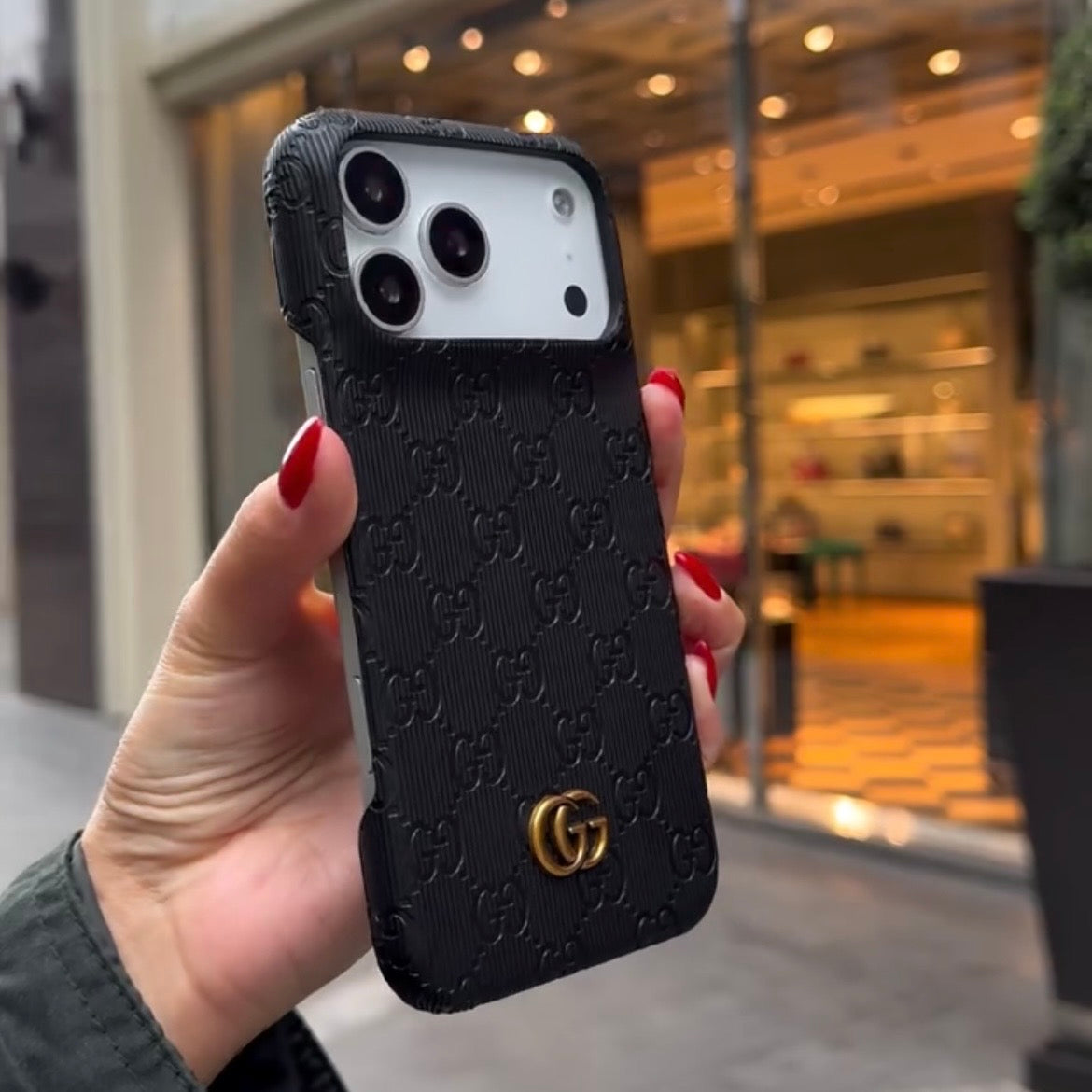 GG Branded Leather Case With Metal GG Monogram 🖤
