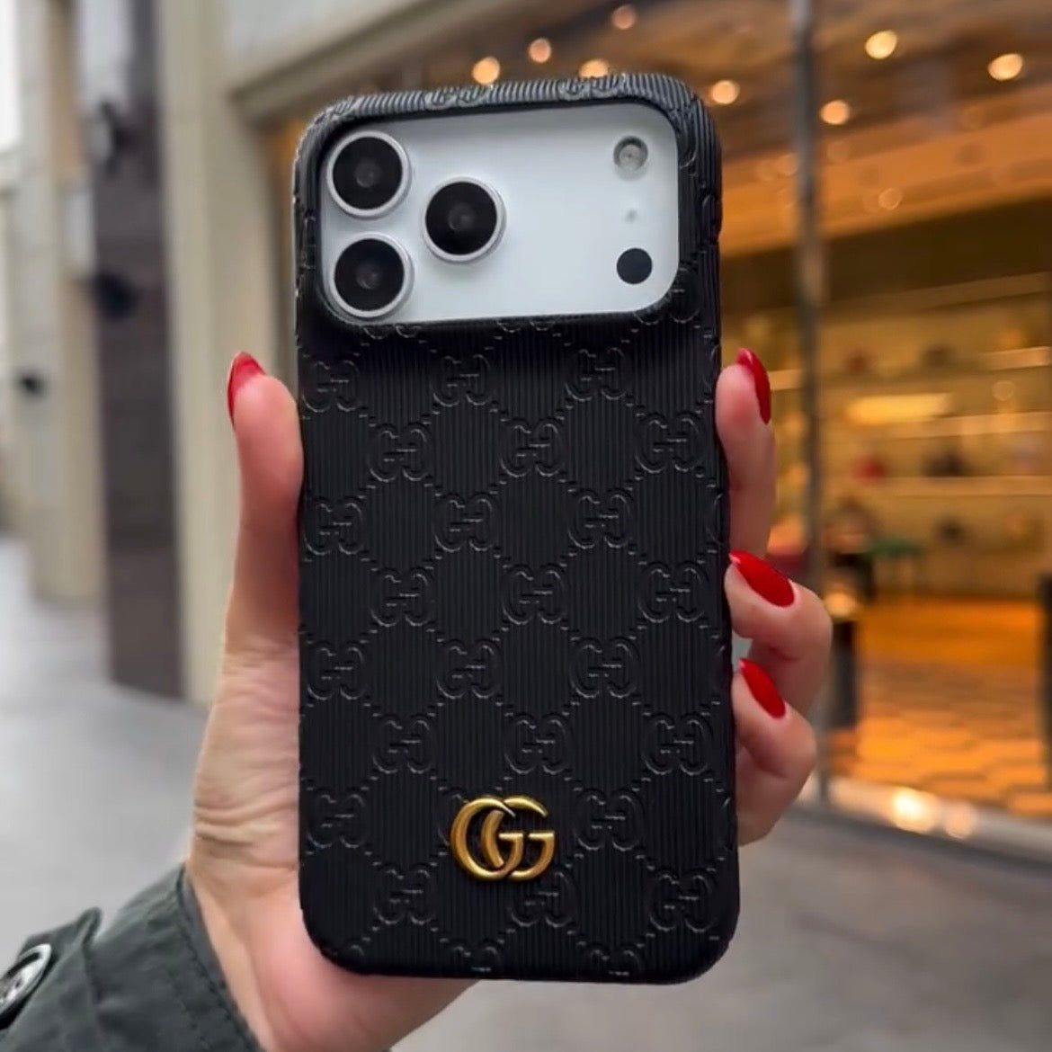 GG Branded Leather Case With Metal GG Monogram 🖤