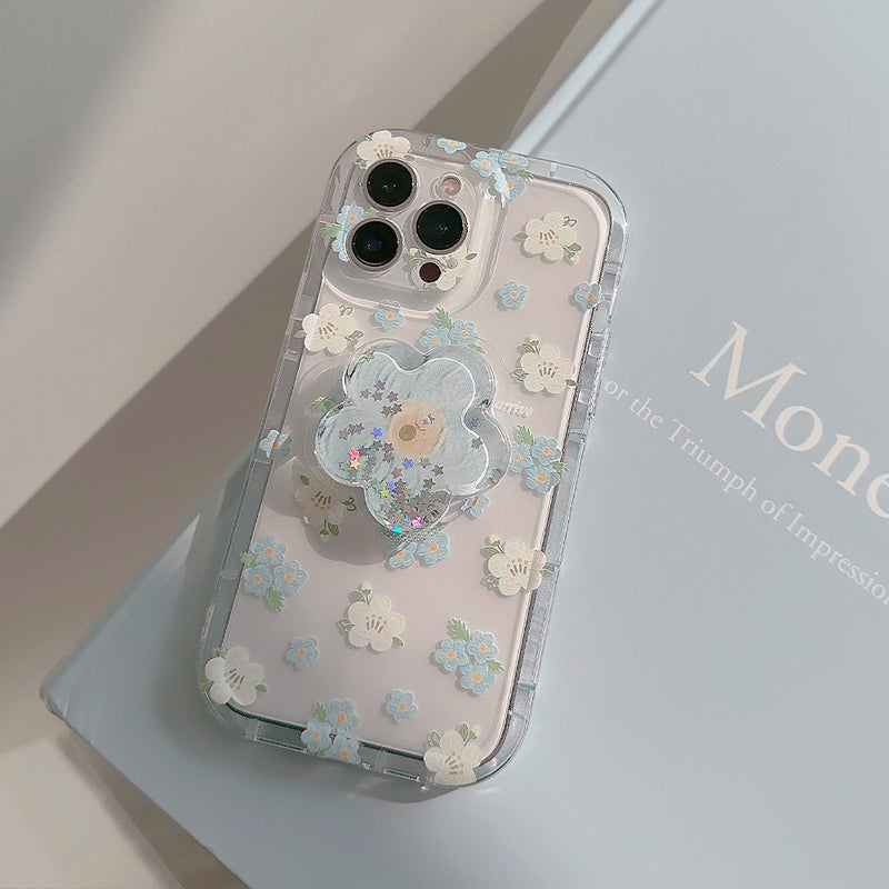 (New) Flower Pattern Case With Flower Stand Phone Holder